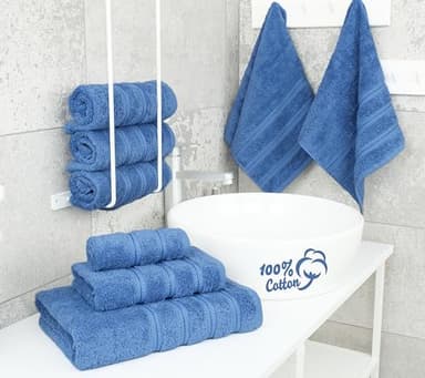American Soft Linen Luxury 6 Piece Towel Set, 2 Bath Towels 2 Hand Towel 2 Washcloths, 600 GSM 100% Cotton Turkish Towels for Bathroom, Electric Blue Towel Sets - Image 2