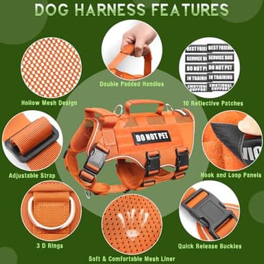 WINSEE Mesh Dog Harness with 10 Pet Patches for Large Service Dog in Training, Breathable Tactical Molle Vest with Double Handles, Reflective Military Pet Vest for Walking Hiking - Image 4
