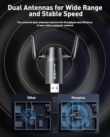 Wireless USB WiFi Adapter for PC - Nineplus 1300Mbps Dual 5Dbi Antennas 5G/2.4G WiFi Adapter for Desktop PC Laptop Windows11/10/8/7/Vista/XP, Wireless Adapters for Desktop Computer Network Adapters - Image 5