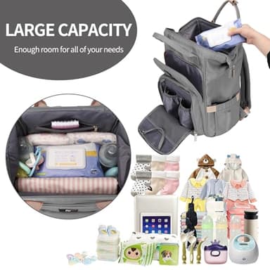 Pomelo Best Diaper Bag Backpack Stylish Waterproof Multifunctional Large Baby Bag with Changing Mat and Stroller Straps (Light Grey) - Image 2
