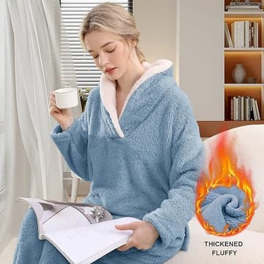 BOSECETA Fluffy Pajamas Set for Women Soft Comfy Fleece Pjs Pullover Pants Loose Plush Sleepwear Fuzzy Loungewear for Winter (Dark Blue,Small) - Image 5