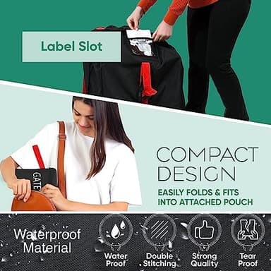 reperkid Car Seat Travel Bag for Airplane, Black and Green, 33" H x 18" W x 18" D, Fits Most Convertible, Booster and Infant Car Seats – Premium Waterproof Cover, Adjustable Shoulder Strap - Image 3