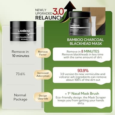LANBENA 3.0 Bamboo Charcoal Blackhead Remover Mask, 50g/1.76 oz, 120+ pcs Nose Pore Strips, Peel off Face Mask Whiteheads Cleanser Strawberry Nose Purifying, with Amazonian White Clay - Image 4
