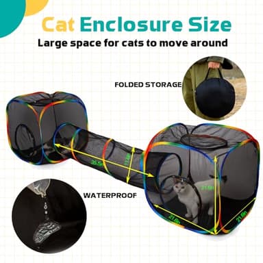 LUCKITTY Outdoor Rainbow Cat Enclosures Playground,Outside House for Indoor Cats Include Portable Tent, 2 Way with 2 Cube Tunnel, for Kitty and Small Animals,Within Storage Bag - Image 3
