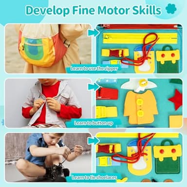 Pitcott Busy Board Montessori Toys for Toddlers 1 2 3 4 Year-Busy Book Board Travel Toy for Plane Car, Birthday Gift for Boys Girls-Preschool Educational Learning Sensory Activity Motor Skills (Green) - Image 4