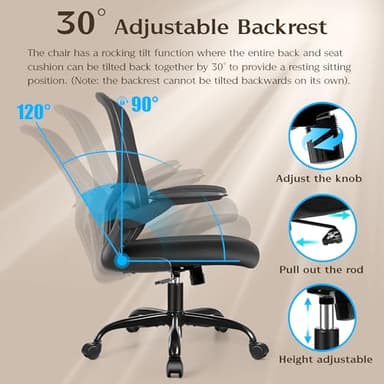 FelixKing Office Desk Chairs, Ergonomic PC Desk Chair with Wheels, Adjustable Lumbar Support and Height, Swivel Computer Chair with Flip-up Armrests, Ergo Mesh Backrest for Working (Black) - Image 8