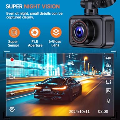 E-YEEGER Dash Cam Front and Rear, 2.5K Dual Dash Camera for Cars, 2560P Mini Car Camera, 2 inch IPS Screen, 32GB Card Included, WDR Night Vision, 24 Hours Parking Monitor, G-Sensor, Support 256 GB Max - Image 4