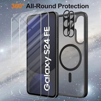 Ezanmull for Samsung Galaxy S24 FE Case Magnetic Shockproof, [Fit for MagSafe] [Glass Screen Protector + Camera Lens Protector] Translucent Anti-Fingerprint Case for Samsung Galaxy S24 FE (Black) - Image 2