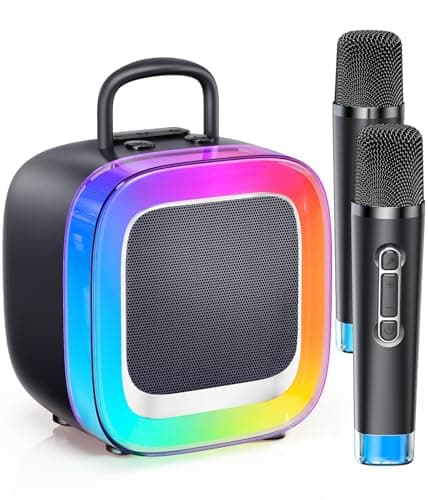 Kinglucky 2025 Upgrade Karaoke Machine, Portable Bluetooth Speaker with 2 Wireless Microphones for Adults & Kids with Lights, Karaoke for All Smartphones, Birthday, Family, Home Party or Gifts (Black)