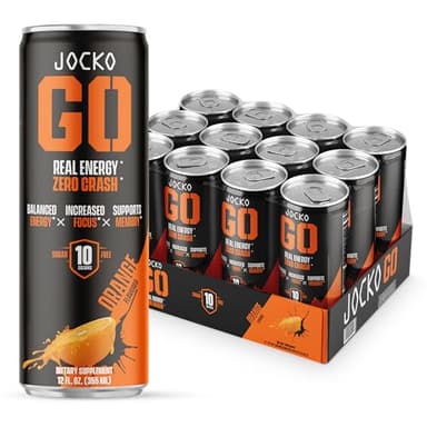Jocko GO Energy Drink (Afterburner Orange) - Keto, Vitamin B12, Vitamin B6, Electrolytes, L Theanine, Magnesium- Energy Boost, Sugar Free Nootropic Monk Fruit Blend - 12 Pack - Image 1