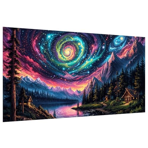HeeBenor Large Aurora Diamond Painting Kits, 5D Mountain Landscape Diamond Art Kits for Adults, DIY Full Drill Lake Forest Diamond Painting, Large Gem Art for Adults for Wall Decor 27.5 X 15.7 Inch - Image 1
