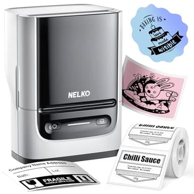 Nelko Label Maker Machine with Tape, PM220 Bluetooth Label Printer, 2 Inch Portable Thermal Printer for Small Business, Address, Logo, Clothing, Sticker Printer for iOS, Android & PC, White - Image 1