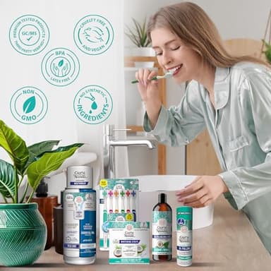 GuruNanda Total Smile Makeover Kit Regular with Cocomint Oil Pulling, Dual Barrel Whitening Mouthwash, Whitening Strips & Butter on Gums Toothbrushes - Image 7