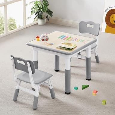 CuFun Kids Table & Chairs Set (2 Chairs) Height Adjustable for Ages 2-8 | Non-Slip Toddler Activity Table with Wipe-Clean Desktop, Montessori Learning & Art Drawing Table for Home Preschool - Image 1