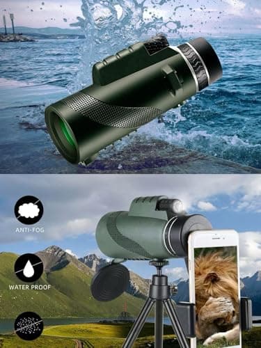 80x100 High Power Monocular Telescope, HD BAK4 Prism with Phone Adapter & Tripod, 80x Magnification for Adults, Compact Spotting Scope for Bird Watching, Hunting, Hiking, Concerts（Green - Image 6