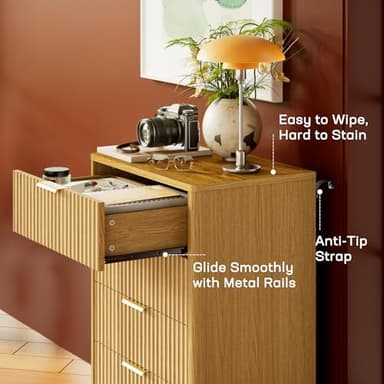 Marsail Fluted 5-Drawer Tall Wooden Dresser, Smooth Gliding Drawers & Large Capacity Storage Space, Modern Organizer Cabinet for Bedroom or Hallway, Natural Oak - Image 4