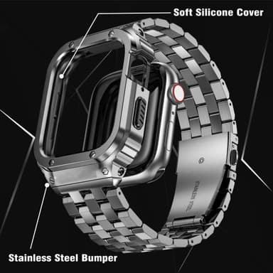 SUPLINK Metal Case Bands Compatible with Apple Watch 10 46mm Band/Apple Watch 11 46mm Band, Stainless Steel Rugged Protective Bumper for iWatch Series 10/11 Men, Space Grey - Image 3