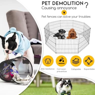 FDW 24 Inch Dog Pen 8 Panel Dog Playpen Indoor Outdoor Metal Puppy Pet Fence Portable Folding Animal Exercise Fence,Black - Image 3