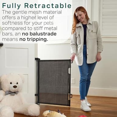 Cumbor Retractable Baby Gates - Wide Dog & Child Fence for The House, 33" Tall, Extends to 76", Extra Long Mesh Pet Safety Gate for Stairs, Doorways & Hallways, Porch, Indoor/Outdoor (Black) - Image 3