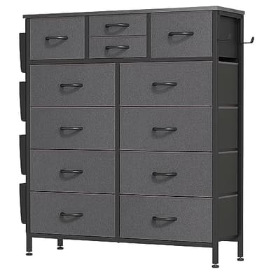 Lulive Dresser for Bedroom with 12 Drawers, Tall Dresser Chest of Drawers with Side Pockets and Hooks, Fabric Dresser Storage Tower for Closet, Hallway, Living Room (Dark Grey) - Image 9