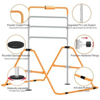 ZUETK Expandable Gymnastics Bar with Mat for Kids, Adjustable Height Junior Training Kip Bar, Folding Gymnastic Horizontal Bars Monkey Bar, Home Gym Equipment for Kid Gymnasts, Child, Girl, Boy - Image 6