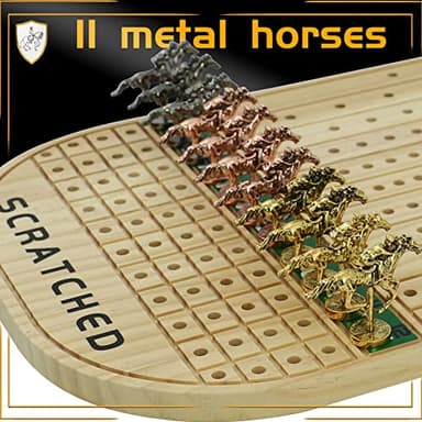 Jyquorp Horse Race Board Game Racing Game Thickened Solid Wood with 11 Luxurious Durable Classic Metal Horses with 4 Dice and 2 Boxes of Cards Horse Racing Game (Log Color, Oval)… - Image 3