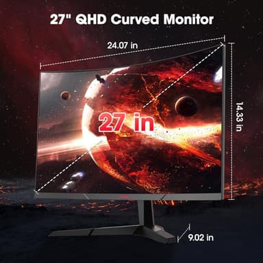 KOORUI 27 Inch Curved Gaming Monitor QHD (2560 x 1440) 180Hz, 1ms 1500R Display, Adaptive Sync, 90% DCI-P3, HDMI 2.0 & DisplayPort 1.4, VESA, Tilt, Eye Care, 27E6QCA - Image 7