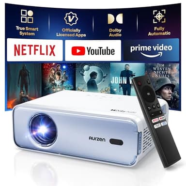 Aurzen EAZZE D1 Smart Projector with WiFi and Bluetooth, Netflix-Officially-Licensed, Auto Focus & Keystone, DoIby Audio, Zoom, Native 1080P Movie, Portable Outdoor Mini Projector, Blue - Image 1