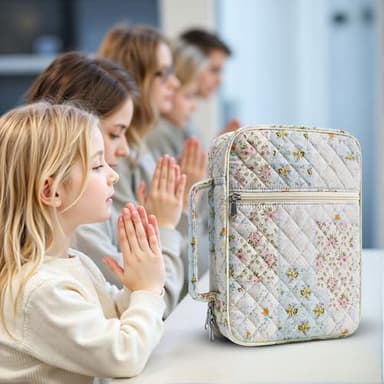 WOBAGMEN Bible Cover Case for Women,Large Bible Tote Bags Organizer Quilted Carrying Case for Girls,Bible Study Supplies Accessories Christian Gifts for Women（ Coloful L） - Image 6