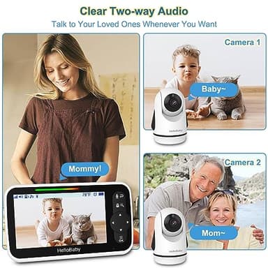 HelloBaby Video Baby Monitor with 2 Cameras and 5 Inch Split Screen Display, Remote Control Cameras with Night Vision and Temprature Monitoring - Image 4