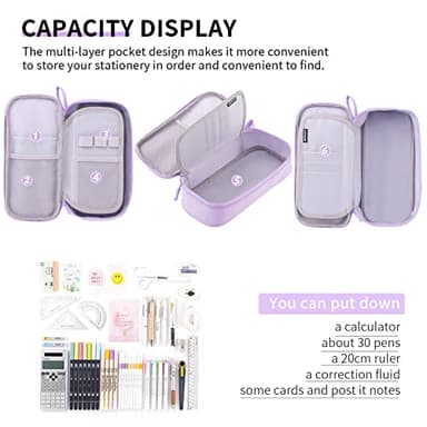 CICIMELON Durable Pen Pencil Case Big Storage Pen Pouch Bag for School Supplies Office College Teen Girls Adults, Purple - Image 2