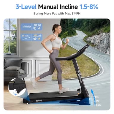 Treadmills for Home with Incline, Auto Foldable Running Treadmills, 8.0 MPH Walking Pad Treadmill with Bluetooth, 300 lbs Weight Capacity Quiet - Image 2