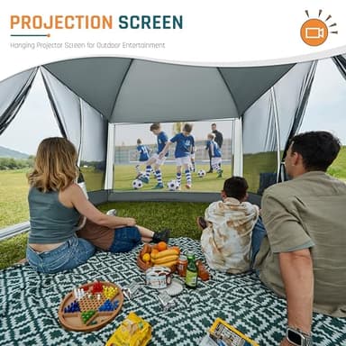Screen House Tent 13x9ft Screen Room Mesh Gazebos w/ 2 Magnetic Doors, Included Projection Screen, Camping Tent Screened Canopy Shelter for Outdoor Patios Backyards Activities (Gray) - Image 6