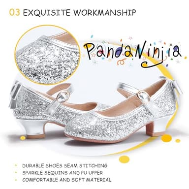 PANDANINJIA Girls Toddler/Little Kid Jada Dress Mary Jane Pumps with Heels Bow Party Wedding Princess Shoes (Silver Sequin, 10 M US Toddler) - Image 4