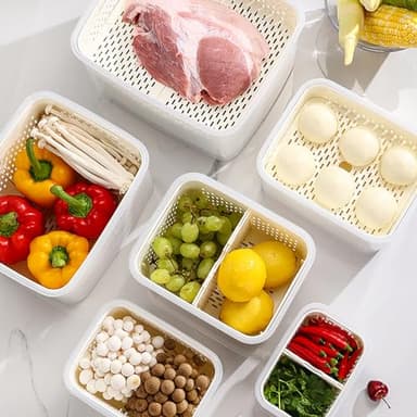 Upgraded Fresh Produce Vegetable Fruit Storage Containers，Large Fruit Containers for Fridge with Lid Vent Handle and Colander ，Keep Berry Fruit Vegetable Food Meat Fresh Longer (5) - Image 5