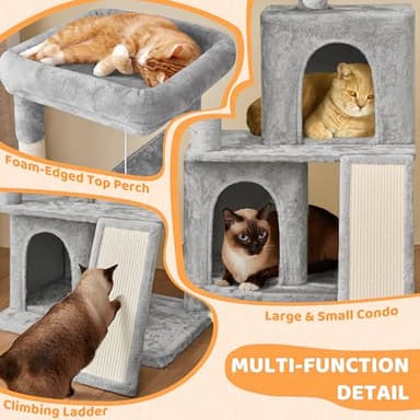 Yaheetech 42in Cat Tree Tower with Scratching Posts, Plush Condo, Ramp & Perch, Multi-Level Climber for Indoor Cats & Kittens, Light Gray - Image 4