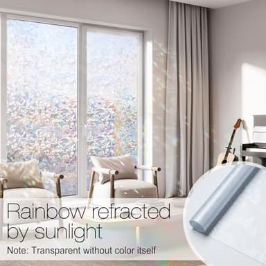 rabbitgoo Window Privacy Film Rainbow Film Decorative Window Sticker, 3D Static Stained Glass Cling Tint for Home Heat Control Non-Adhesive, 17.5 x 78.7 inches - Image 2