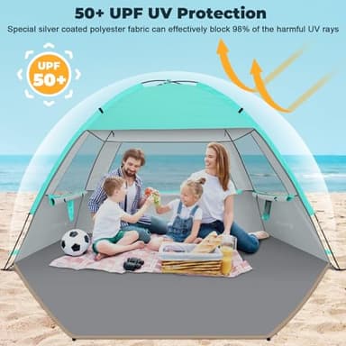 Venustas Beach Tent Sun Shelter for 3/4-5/6-7/8-10 Person, UPF 50+ UV Protection Beach Canopy, Lightweight and Easy Setup Cabana, Portable Beach Shade Tent - Image 3