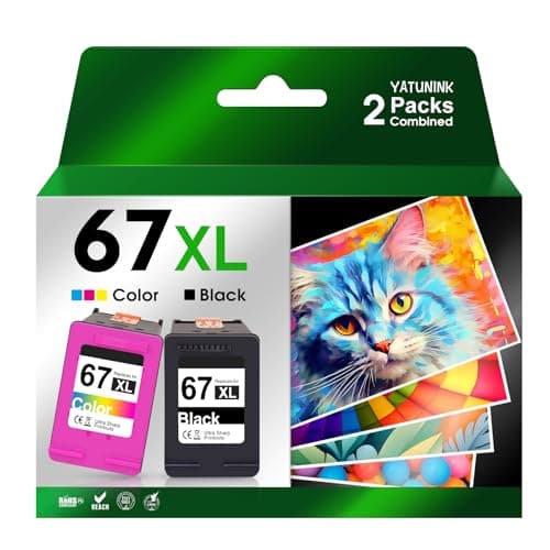 YATUNINK 67XL 67 Ink Cartridges Black/Color Combo Pack Replacement for HP Ink 67 XL Work for DeskJet 2755e 2855e 4155e 2700 2800e 4255e 2855e 4100e Envy 6055e 6000 6555e 6455e (Black, Tri-Color) - Image 1
