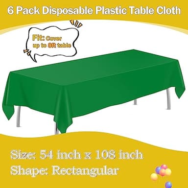 Green 6 Pack Plastic Table Cloth 54" x 108", Disposable Tablecloths Rectangle Table Cover, Plastic Tablecloth for Parties - Image 2