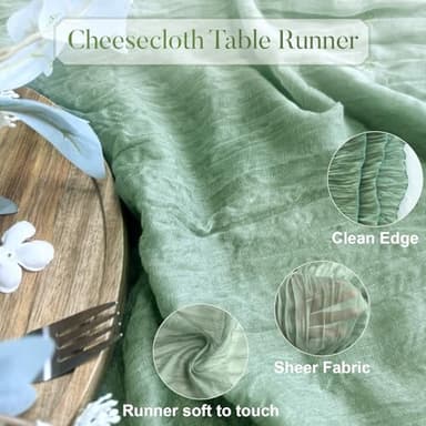 Pusunas 2 Pack Cheesecloth Table Runner 10Ft Gauze Table Runners Sage Green Cheese Cloths Table Runner for Wedding Baby Bridal Shower Decorations Birthday Party Disposable Table Skirts - Image 2