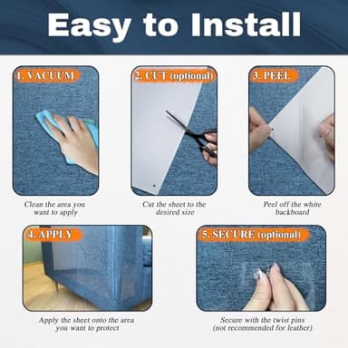 Cat Scratch Furniture Protector, One Sided Sticky Couch Protector from Cat Claws, Double Thick Couch Protector, Premium Clear Furniture Protector for Sofa Corner (12 PCS + 60 Pins) - Image 5
