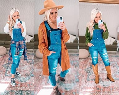 luvamia Women's Casual Distressed Adjustable Denim Bib Overalls Jeans Pants Jumpsuits Denim Blue Size Large - Image 4