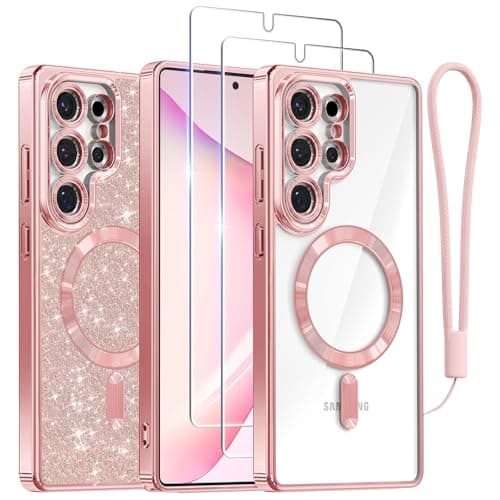 Meifigno Case Designed for Samsung Galaxy S25 Ultra 6.9 inch, [Compatible with MagSafe] [2X HD Screen Protectors] [Glitter Card & Wrist Strap] Full Lens Protection Case for Galaxy S25 Ultra, Rose Gold - Image 1