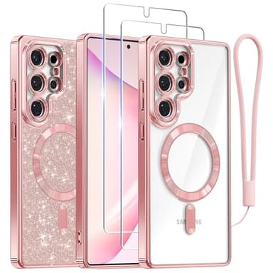 Meifigno Case Designed for Samsung Galaxy S25 Ultra 6.9 inch, [Compatible with MagSafe] [2X HD Screen Protectors] [Glitter Card & Wrist Strap] Full Lens Protection Case for Galaxy S25 Ultra, Rose Gold - Image 1