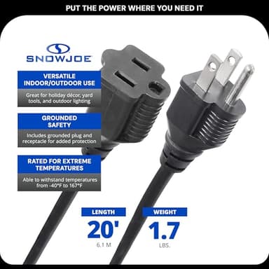 Sun Joe PJEXT20-163-BLK Vinyl Landscape Outdoor 20-Foot Extension Cord, Black - Image 3