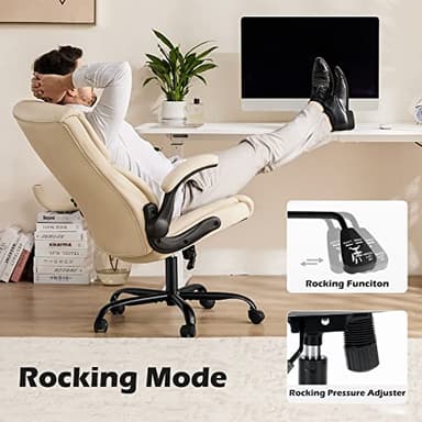 Office Chair - Ergonomic Executive Computer Desk Chairs with Adjustable Flip-up Armrest, Swivel Task Chair with Lumbar Support, Strong Metal Base, PU Leather, White - Image 6