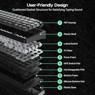 EPOMAKER X Aula F65 PRO Wireless Mechanical Gaming Keyboard, Hot-Swap, 5-Layer Padding, Creamy Gasket, Knob and Shine-Through PBT Keycap, RGB, BT/2.4GHz/USB-C (Gradient Grey, Graywood V3 Switch) - Image 5