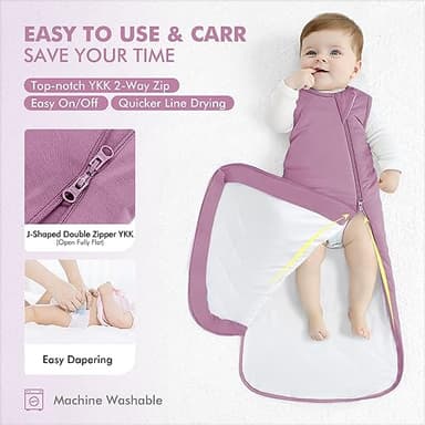 HAPIU Unisex Rayon Made from Bamboo Baby Sleep Sack TOG 1.0, 2-Way Zipper YKK, Wearable Blanket Baby, 6-18 Months,Strawberry Ice&Tulipwood - Image 3