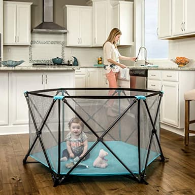 Regalo My Play Deluxe Portable Play Yard Indoor and Outdoor,Includes a Full Canopy, Aqua, 6-Panel - Image 2